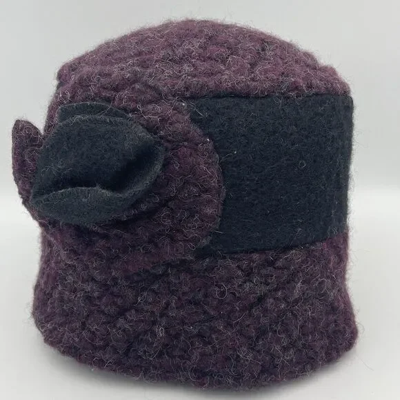 Platania Women’s Hat Made In Italy Purple Wool Blend Flower One Size - Picture 6 of 10